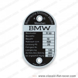 Plaque de châssis identification sur cadre: BMW R50: piéce détachée neuve moto ancienne