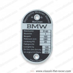 Plaque de châssis identification sur cadre: BMW R60-R60/2: piéce détachée neuve moto ancienne