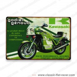 Plaque publicitaire copie Kawasaki Godier Genoud en 20x30 cm.